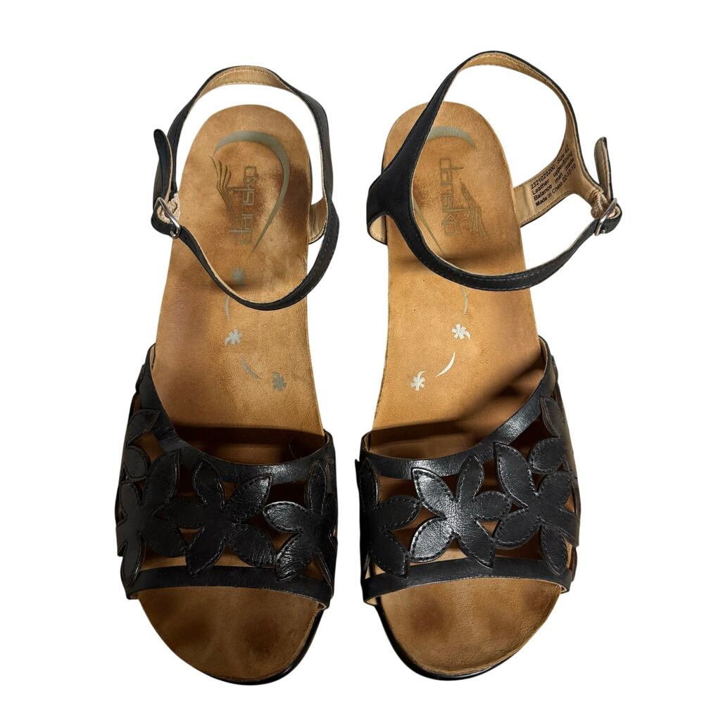Dansko Coquette black floral cut-out ankle strap leather sandal Size 42/ US 11.5